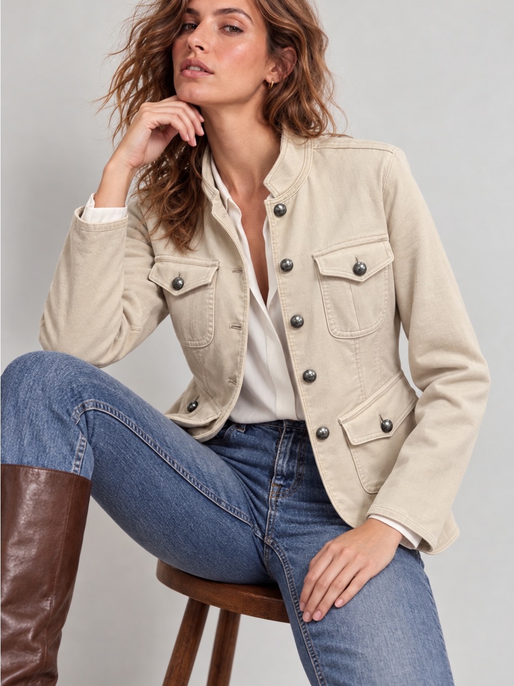 Talbots Cream Military-Style Utility Jacket